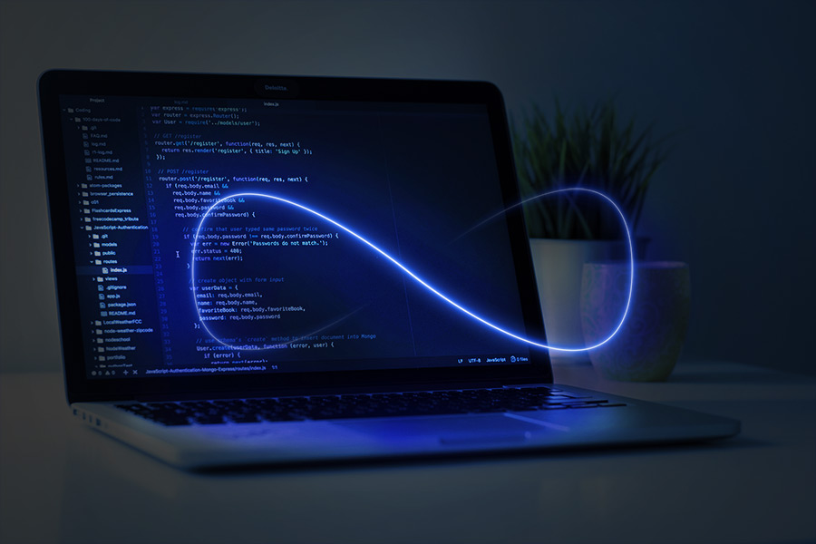 Infinity Symbol in front of a laptop